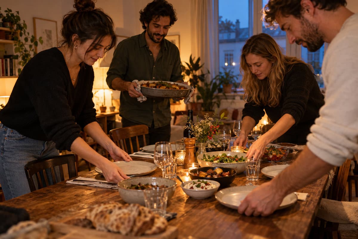 La table se prépare pour accueillir les proches.